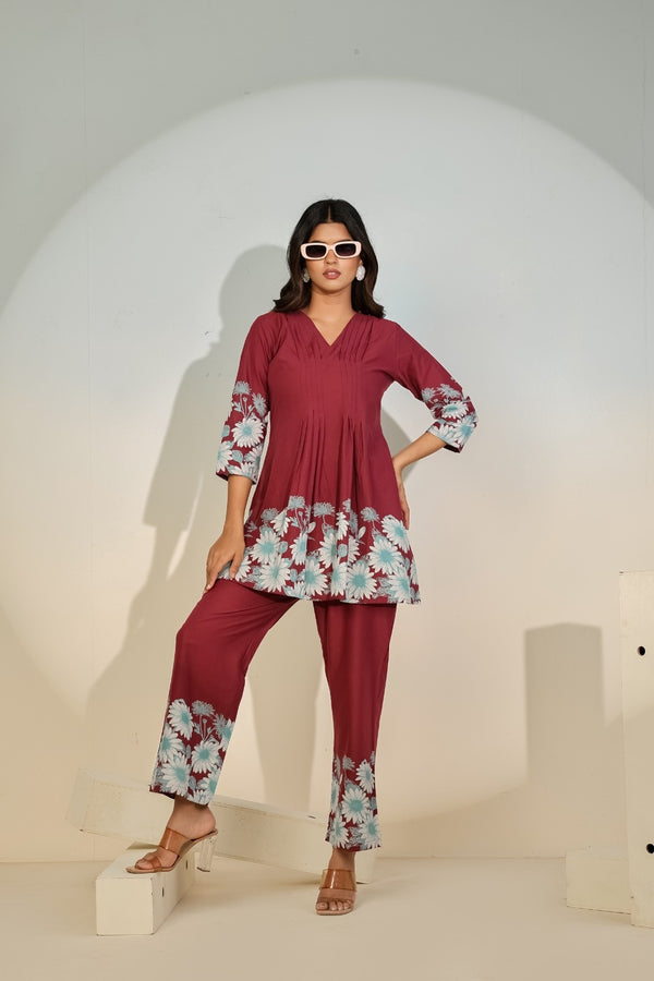 Maroon Bloom Luxe Co-Ord Set
