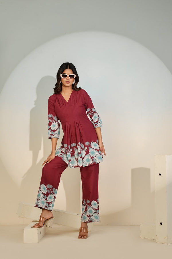 Maroon Bloom Luxe Co-Ord Set