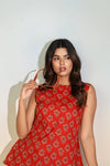 Aurelia Scarlet Peplum Top – Women’s Red Printed Sleeveless Ethnic Designer Top
