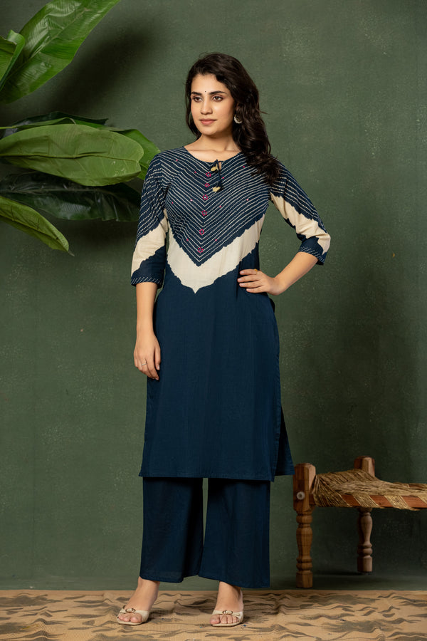 Indigo Heritage – Premium Cotton Kurta Pant with Dupatta Set