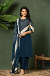 Indigo Heritage – Premium Cotton Kurta Pant with Dupatta Set