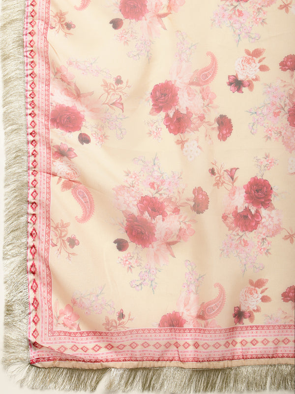 Lunar Taupe Embroidered Straight Kurta Pant with Dupatta Set