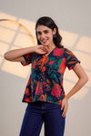 Midnight Bloom – Pure Cotton Floral Printed Top for Women