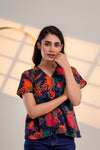 Midnight Bloom – Pure Cotton Floral Printed Top for Women
