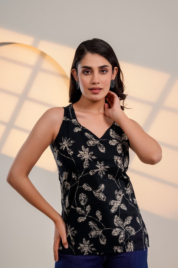 Midnight Bloom Cotton Top