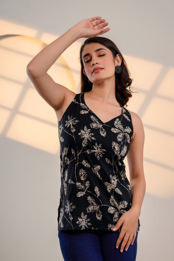Midnight Bloom Cotton Top