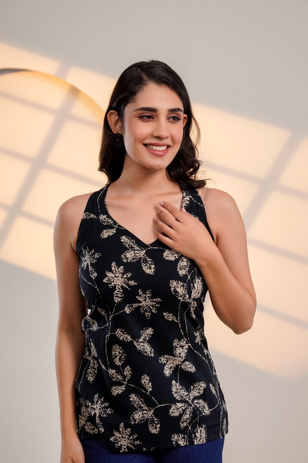 Midnight Bloom Cotton Top