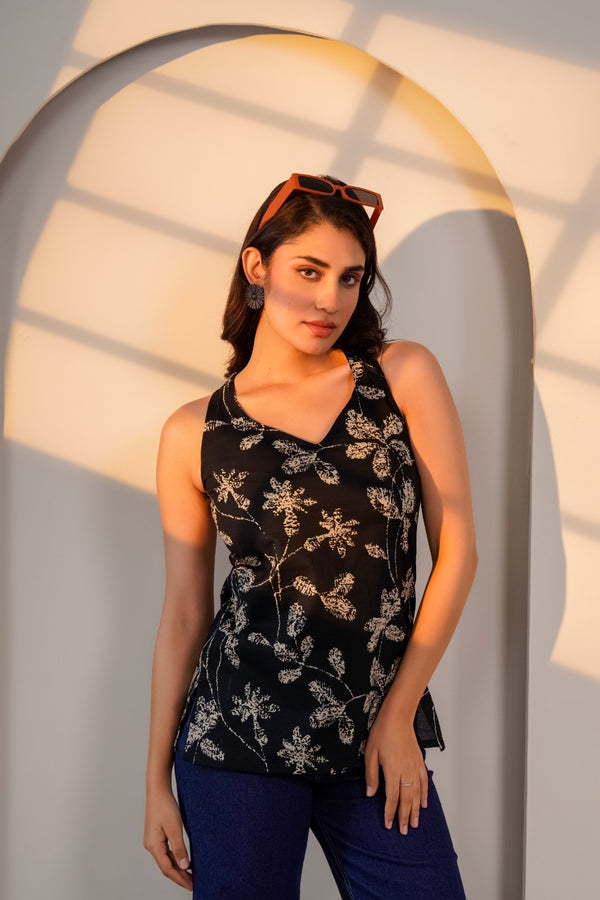Midnight Bloom Cotton Top