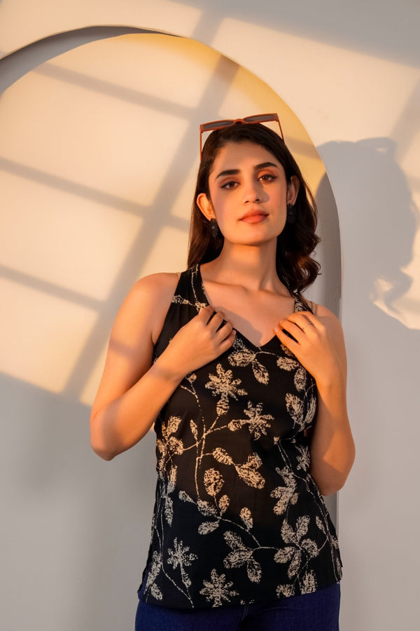 Midnight Bloom Cotton Top