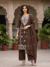Cocoa Bloom – Brown Floral Embroidered Kurta Pant with Dupatta Set