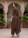Cocoa Bloom – Brown Floral Embroidered Kurta Pant with Dupatta Set